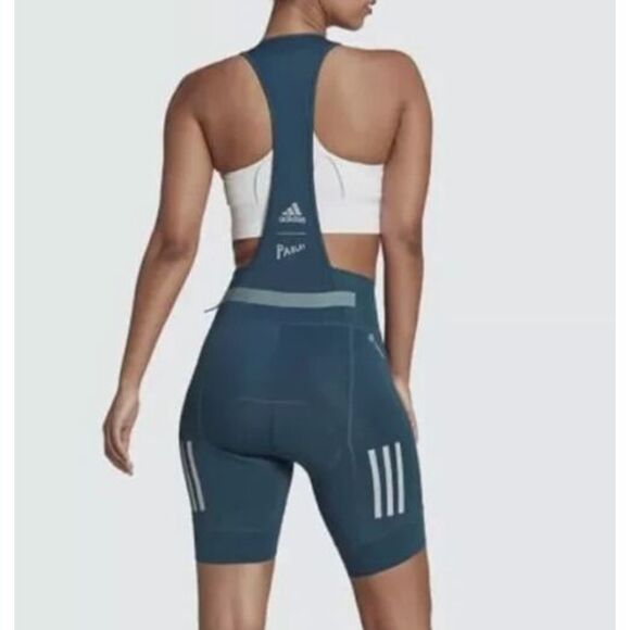 Adidas HM3159 Women Sz S Utility Green The Parley Padded Bib Cycling Shorts - Picture 8 of 10